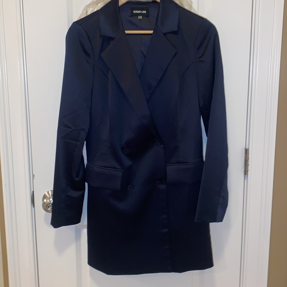 Sapphire Blue satin blazer dress